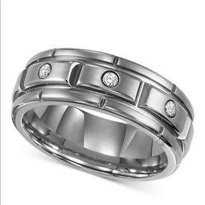TritonMen's Titanium Ring Three Diamond Band